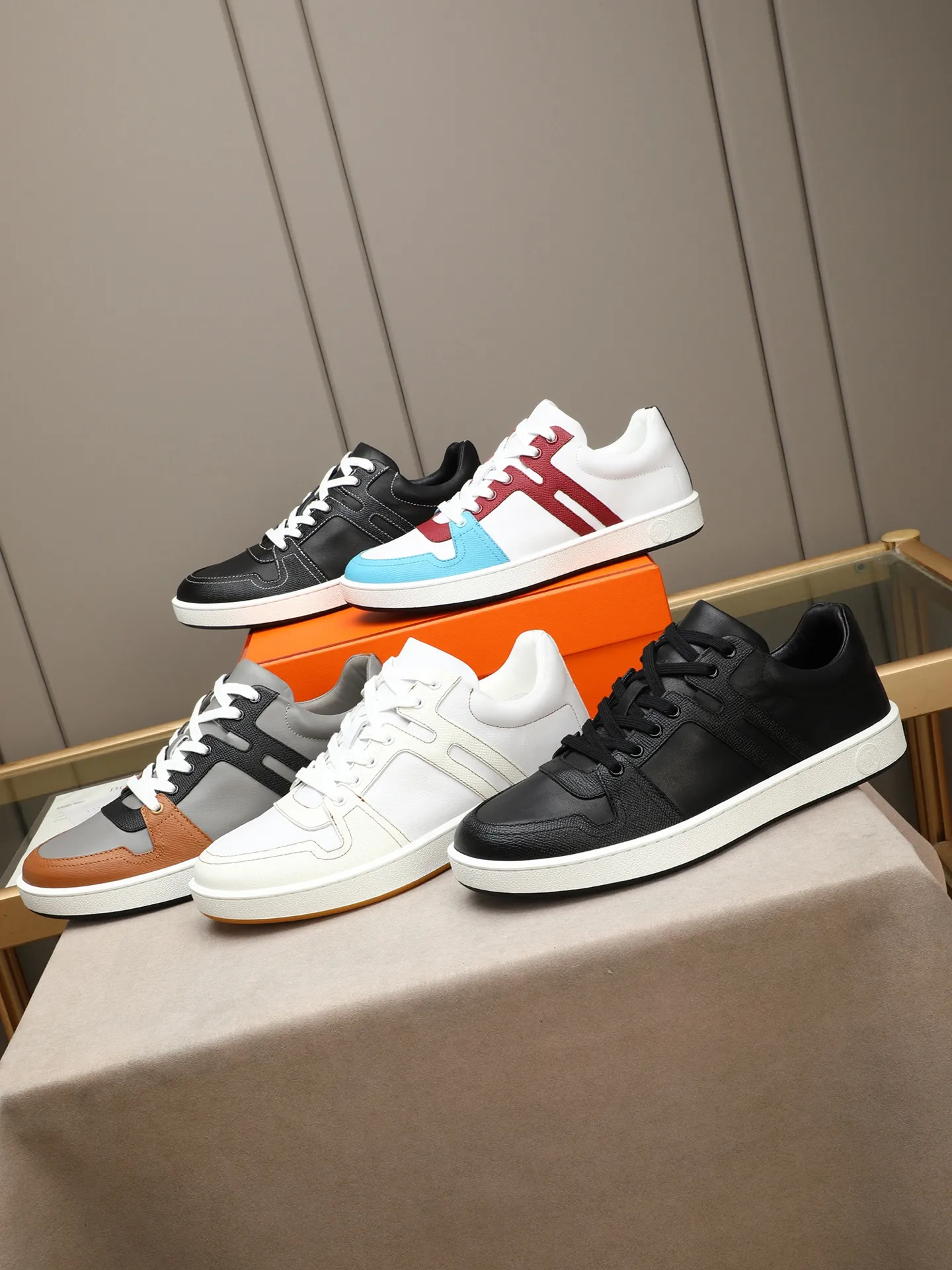 Men's shoes 💰720 [HERMES] Hermès - High-end quality original 🔍🔍🔍 casual sneakers - Upper: 🔝 Napa calfskin, shoe body sewn with brand 'H' totem - Lining: water-dyed cowhide - Outsole: original TPR. :38-44 (45, can be customized)